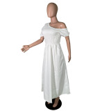 Women's Casual Short Sleeve High and Low Shoulder Swing Short Sleeve Dress