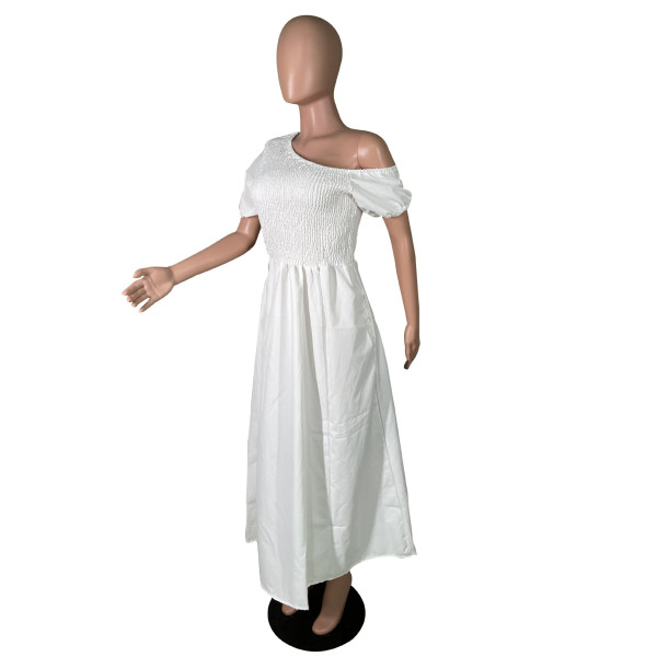 Women's Casual Short Sleeve High and Low Shoulder Swing Short Sleeve Dress