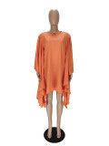 Pleated Butterfly Sleeve Loose Fashion Cape Dress