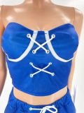 Women's Fashion Tube Top Eyelet Strap Casual Two-piece Set