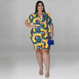 Plus Size Printed Short Sleeve Long Shirt