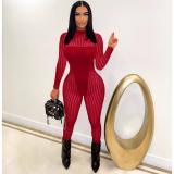 Mesh Striped Panel Sexy Sheer Jumpsuit
