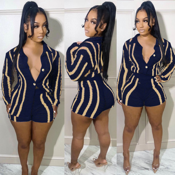 Turtleneck Slim Fit Cardigan Button Stripe Sweater Two Piece