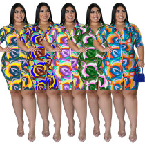 Plus Size Printed Short Sleeve Long Shirt Plus Size Printed Short Sleeve Long Shirt