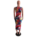 Fashionable Colorful Snakeskin Print Sleeveless Dress