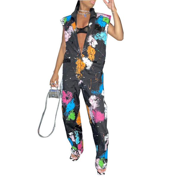Printed Sleeveless Tunic Jumpsuit