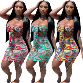 Irregular straps on the chest Sexy retro print irregular dress