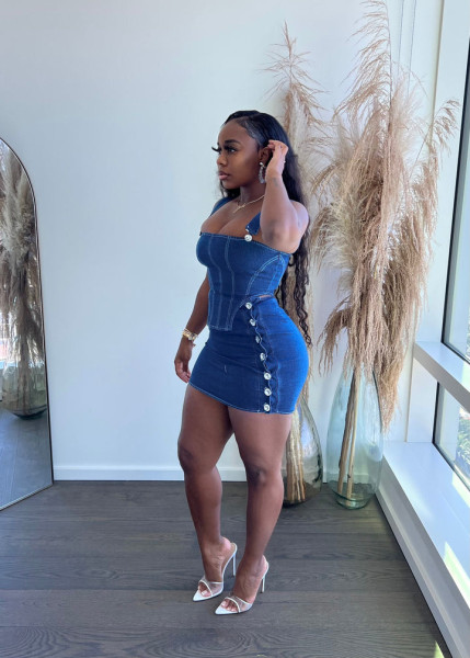 Sexy Fashion Sling Tube Top Summer Denim Two-piece Set