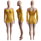 Knitted sweater suspenders hollow nightclub hip sexy dress