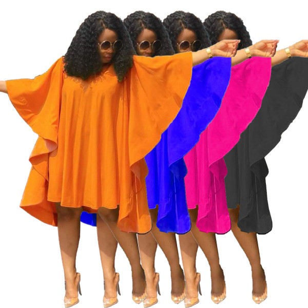 Pleated Butterfly Sleeve Loose Fashion Cape Dress