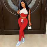 Women's casual pit strip color matching two-piece suit