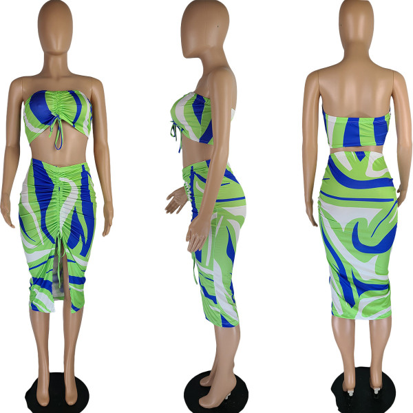 Personalized Print Tube Top Tie Two-Piece Skirt Set