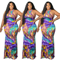 Printed Cutout Vest Long Sexy Dress Printed Cutout Vest Long Sexy Dress