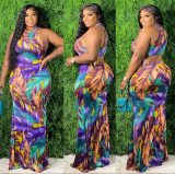 Printed Cutout Vest Long Sexy Dress