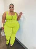 Solid Color Threaded Vest Casual Two Piece Set