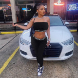 Sports wrap chest sleeveless temperament two pieces suit letter printing