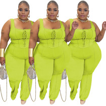 Solid Color Threaded Vest Casual Two Piece Set