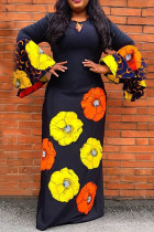 Slim-fit paneled long-sleeve printed maxi dress Slim-fit paneled long-sleeve printed maxi dress