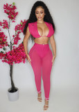 Sexy Perspective Mesh High Waist Hip Raise Navel Short Vest Top Two Piece Suit