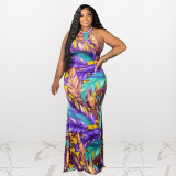 Printed Cutout Vest Long Sexy Dress