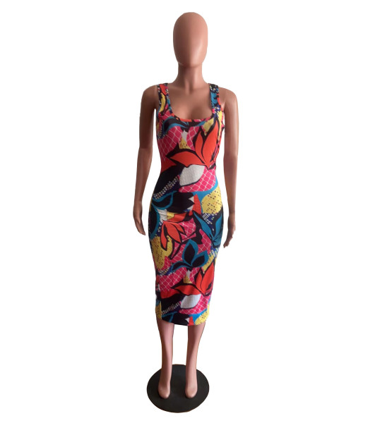 Fashionable Colorful Snakeskin Print Sleeveless Dress
