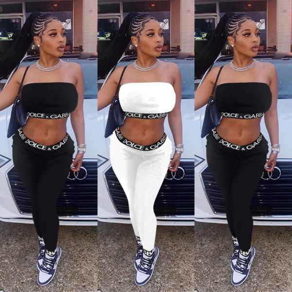 Sports wrap chest sleeveless temperament two pieces suit letter printing