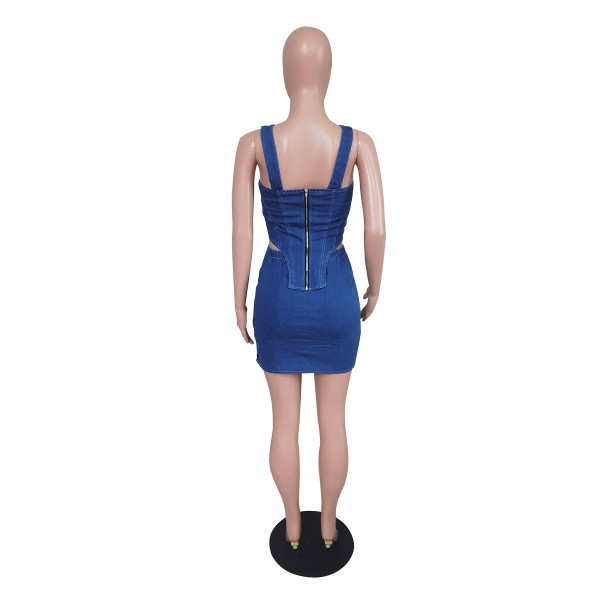 Sexy Fashion Sling Tube Top Summer Denim Two-piece Set