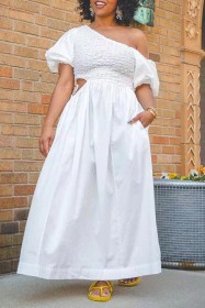 Women's Casual Short Sleeve High and Low Shoulder Swing Short Sleeve Dress