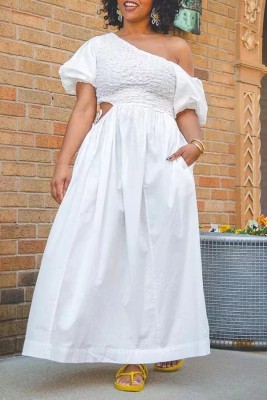 Women's Casual Short Sleeve High and Low Shoulder Swing Short Sleeve Dress