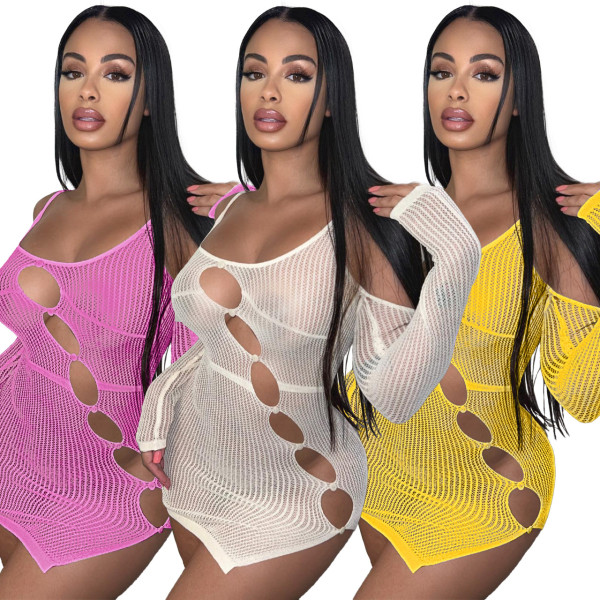 Knitted sweater suspenders hollow nightclub hip sexy dress