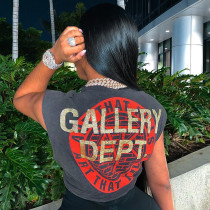 Letter Print Crew Neck Sleeveless Loose Tank Top