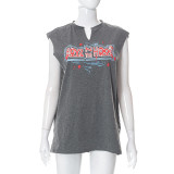 Digital Print Sleeveless Side Cutout Casual Top