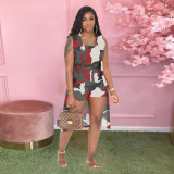 Sling Print Sleeveless Long Cape Three-Piece Set