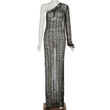 Fashion Sexy Hot Girl Beach Dress Slanted Shoulder Single Sleeve Perspective Slim Dress