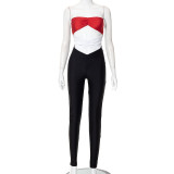 women's sexy tube top sports tight colorblock jumpsuit