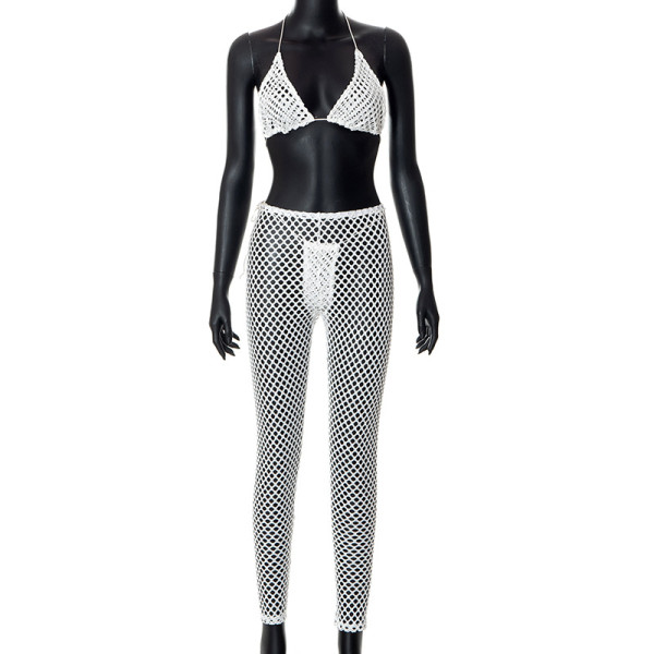 Solid Color Sexy Bikini Perspective Hollow Out High Waist Hip Lift Pants Cover