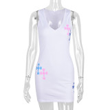 Printed Cross V-Neck Sexy Pack Hip Dress