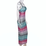 Contrasting Color Sling Hollow Perspective Temperament Sexy Dress