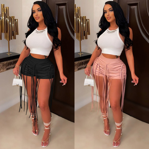 Sexy shorts PU leather pants with irregular straps