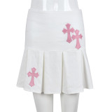 Fashion skirt cross embroidery pleated bag hip street women's clothing
