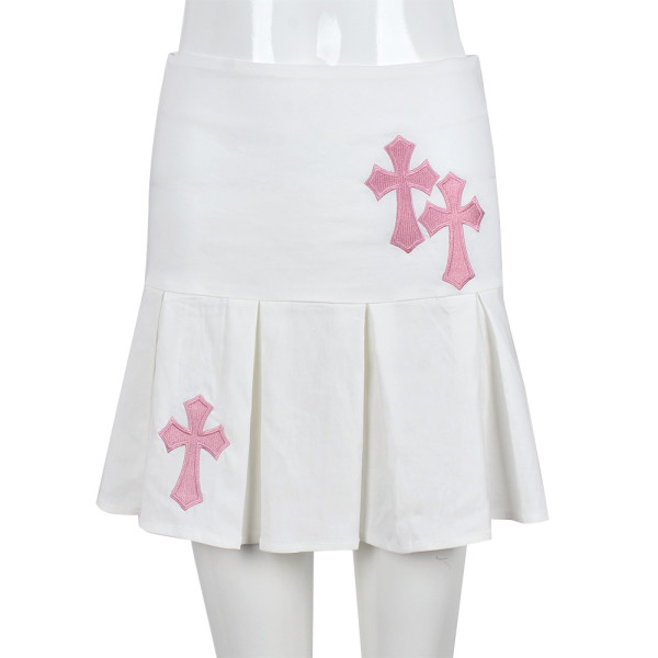 Fashion skirt cross embroidery pleated bag hip street women's clothing