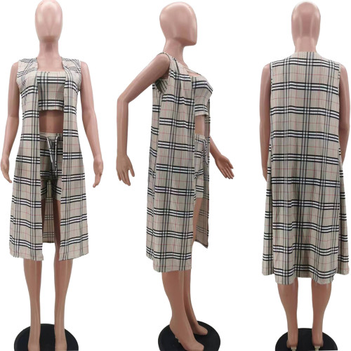 Sling Print Sleeveless Long Cape Three-Piece Set