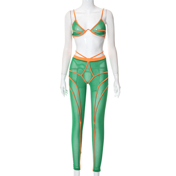 Sexy suspenders leaky open waist sports mesh trousers suit