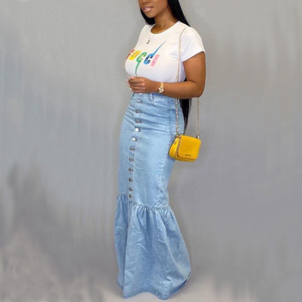 Stretch Denim Skirt Long Skirt Fishtail Skirt DJ1072