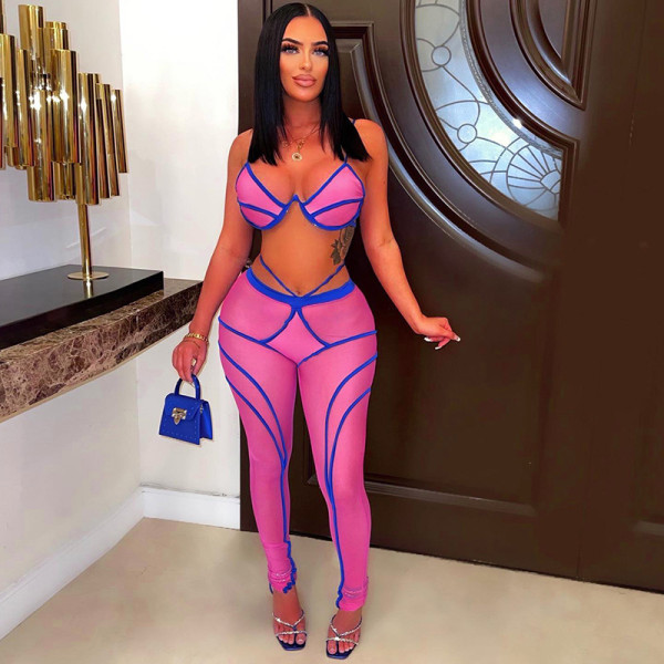 Sexy suspenders leaky open waist sports mesh trousers suit