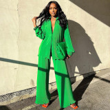 Casual Long Sleeve Solid Color Two Piece Set
