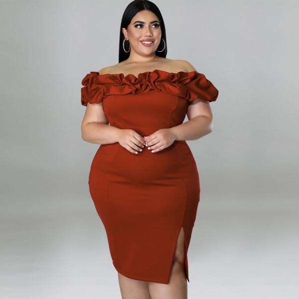 Sexy lotus leaf pile collar package hip dress dress