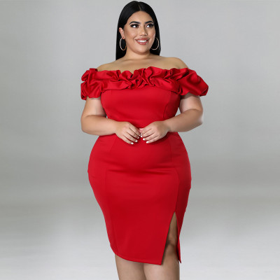 Sexy lotus leaf pile collar package hip dress dress