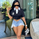 Printed Loose Lapel Athleisure Short Sleeve T-Shirt