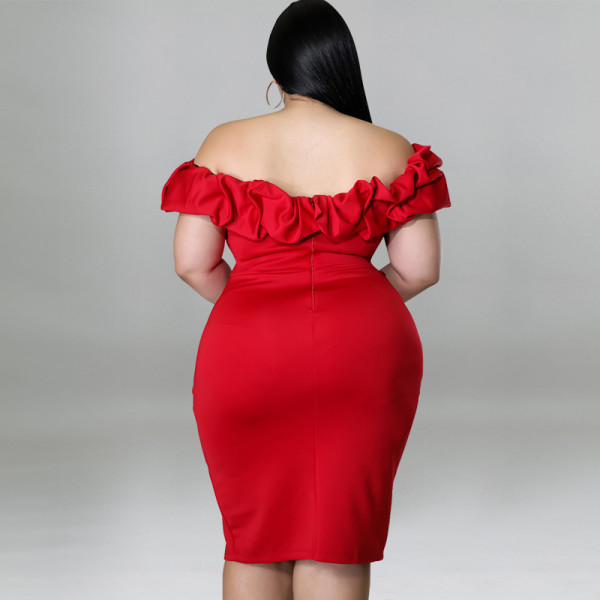 Sexy lotus leaf pile collar package hip dress dress